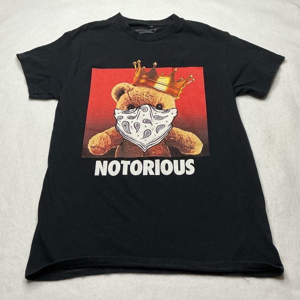 Popular Poison Notorious Teddy Bear Crown Bandana 90s Hip Hop T-Shirt Men S